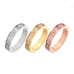 Custom Zircon Rings Jewellery Luxury Fashion Engagement 18k Gold Plated Crystal Stainless Steel Full Star Diamond