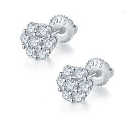 925 Sterling Silver Screw Back Women Man Stud Earrings Honeycomb Moissanite Flower Cluster