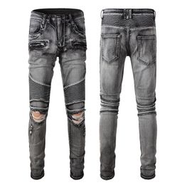 Men's Jeans Chaopai High Street Stereoscopic Cutting Motorcycle Slim Fit Elastic Small Foot Smoke Jeans for Men