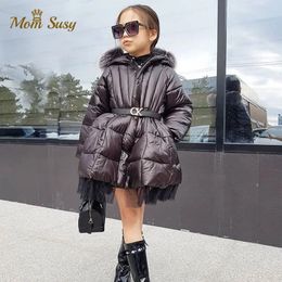 Clothing Sets Baby Girl Jacket Winter Long Cotton Padded Toddle Teens Shiny Hooded Down Gauze Child Coat Thick Clothes 3 14Y 231207