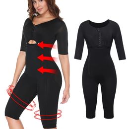 Arm Shaper Colombianas Post-Surgery Full Body Arm Shaper Body Suit Powernet Girdle Black Waist Trainer Corsets Slimming Shapewear 231202