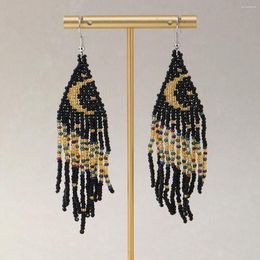 Dangle Earrings Bohemian Moon For Women Ethnic Seed Bead Weaving Long Tassel Statement Fashion Jewellery