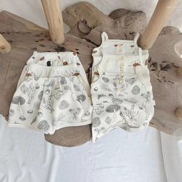 Clothing Sets 2023 Baby Girls Summer Suspenders Shorts Two-piece Suit Boys Printed Pajamas Set Kids Cotton Children Clothes