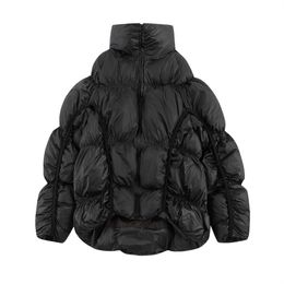 Irregular Division Fold Stand Collar Cotton-padded Jacket Solid Colour Before Short After Long Thick Men's Winter Warm Cotton-padded Jacket