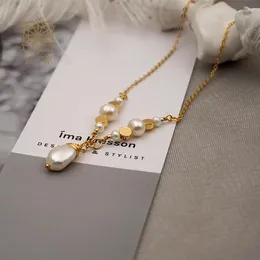 Pendant Necklaces Trendy Freshwater Pearl White Bead Necklace With 6cm Extender Chain Real Gold Plated Luxury Woman Jewelry Length 65 Cm