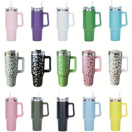 Water Bottles 1pc Leopard Print Insulated Tumbler 40oz Stainless Steel Travel Cup With Straw And Handle For Outdoor Sports Camping 231207