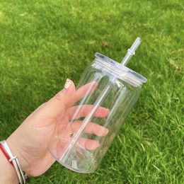 New eco-friendly student children drop resistant 16oz plastic PP acrylic single Mason jar Juice plastic jar cup