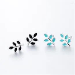 Stud Earrings S925 Silver Needle Green Leaf Earring For Women Girls Minimalist Ear Jewellery Gifts E1228