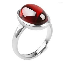 Cluster Rings S925 Sterling Silver Ring Women's Thai Vintage Old Classic Oval Garnet Lucky