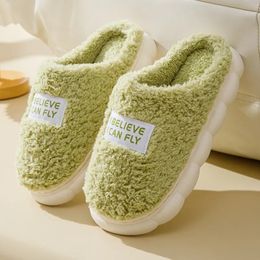 Home Indoor Sole Thick Outside Men And Women Couples Winter Household Warm Fluffy Slippers High Heels Plush Cotton Shoes d09a