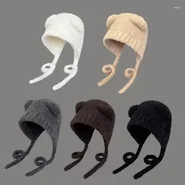Berets Autumn Winter Cute Thermal Knitted Hat Women With Tape Ear Protection Beanie Japanese Korean Versatile Skullies