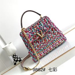 Women Designer Woven Bag 23 New Hand-woven Tote Bag Colourful Portable Bag Fashion Handbag Shoulder Crossbody Briefcase