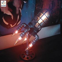 Decorative Objects Figurines Creative Rocket Lamp LED Night Light Steampunk Rocket ing Flame Lamp Nightlight Retro Metal Desktop Table Home Decor Gift 231207