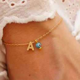 Link Bracelets Trendy Stainless Steel A-Z Letter Pendant Bracelet For Women Men Fashion Blue Eye Jewellery