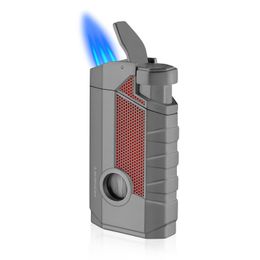 Cigar Torch Lighters with Hole Punch Triple Jet Flame Refillable Butane Windproof Men Gift Smoke Accessories