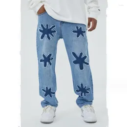 Men's Jeans Retro Starfish Sticker Men 2024 Fashion Baggy Straight Leg Pants Y2k Denim Trousers Man Casual Washed W671