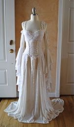 Mediaeval Lace A Line Wedding Dresses For Women 2024 Flare Long Sleeves Vintage Renaissance Cletic Bridal Gowns Corset Plus Size Bride Dress 2024