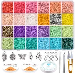 Other 19200pcs Glass Seed Beads Box Pure Rice Beads Kits With Cord DIY Bracelet Earring Jewellery Making Kits Bead Crafts Accessories 231207