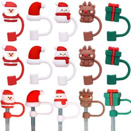 Other Drinkware 6 12Pcs Christmas Straw Covers Cute Santa Snowman Silicone Plug Tips Cover Reusable Dust proof Cup Cap Home Party Decor 231207