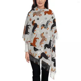 Scarves Dachshund Paws And Bones Pattern Shawl Wraps For Ladies Warm Long Soft Scarf Animal Pashmina Tassel