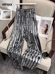 Women's Pants s Circyy Sequin High Waisted Glitter Loose Wide Leg Trousers Vintage Fashion Full Length Shiny Straight Pant 231207