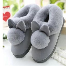 Sandals 2023 Fashion Autumn Winter Cotton Flat Fluffy Slippers Rabbit Ear Home Indoor Fur Slipper Cute Warm Plus Plush Shoes 231206