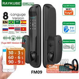 Smart Lock RAYKUBE FM09 Tuya Wifi Smart Door Lock TT Lock Fingerprint Lock Auto Electronic Bio-metric Lock for Smart Home 231206