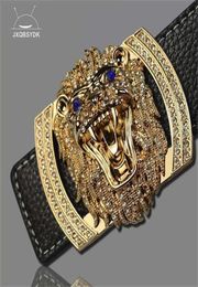 JXQBSYDK Luxury Brand Belts for Men Women Fashion Shiny Diamond Lion Head Buckle High Quality Waist Shaper Leather 2201243034262
