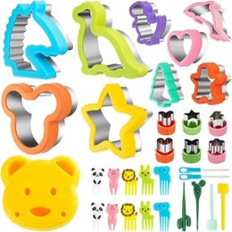 Candles Sand Cutter Set for Children Kids Dinosaur Cute Bread Cookies Food Fruit Picker Fork Mould School Bento Lunchbox Accessories 231206