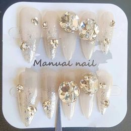 Autumn and Winter New Handmade Wearing Nail Long Style with Diamond Nail Patch Finished Nail Beauty Product Detachable Nail Patch