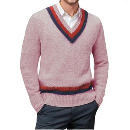 Men's Sweaters Sweater Matching Colour European Style V Neck Long Sleeve Knit Pullover Men Mens Double Breasted Coat