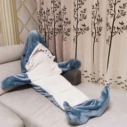 Blankets Shawl Blanket for Children Adult Cartoon Shark Sleeping Bag Soft Flannel Pajamas Office Cozy High Quality Fabric Mermaid 231207