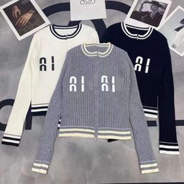 Womens Spring and Autumn New Double Head Zipper Color Block Letter Style Sweater Coat Knitted Top Cardigan