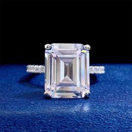 Solitaire Ring S925 Silver 10 * 12 Rectangular Pagoda Simulated High Carbon Diamond Women's Ring Emerald Cut Single Diamond Fashion Rock Sugar YQ231207