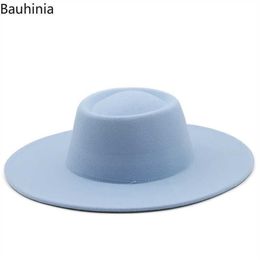 Wide Brim Hats Bauhinia Women Elegant Felt Fedora With Ethnic Ribbon Band 9 5CM Trilby Derby Bowler Hat Wedding Dress Cap Y22102173