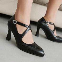 Dress Shoes 2024 Woman Pumps High Heel Square Toe Fashion Office Ladies Lovely Covered Cross Party Shape