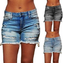 Women's Jeans 2023 Fashion Ripped Tassel High Elastic Denim Shorts Sexy Short Skirt