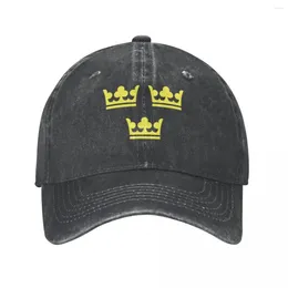 Berets Three Crowns The Coat Of Arms Sweden Baseball Caps Denim Fabric Hats Casquette Streetwear Cowboy Hat For Men Women