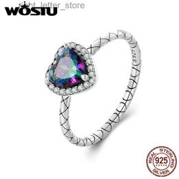 Solitaire Ring WOSTU Original 925 Sterling Silver Vintage Heart Ring Line Effect for Women Party Fashion Gift Fine Jewellery Certificated Silver YQ231207