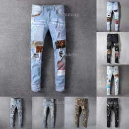 Amirs Mens Womens Designers Jeans Distressed Ripped Biker Slim Straight Denim for Men S Print Army Fashion Mans Skinny Pants 788