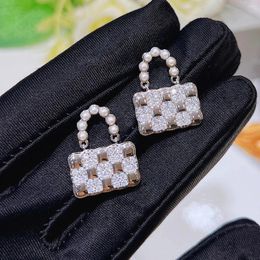 Stud Earrings Celebrity Style Geometric Bag 925 Stamp Pearl Zircon Female Party Birthday Jewellery Gift