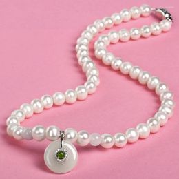 Pendant Necklaces HABITOO Elegant Natural Jade Cubic Zircon Mosaic Round White Freshwater Pearl Necklace Jewellery For Women Charming Gifts