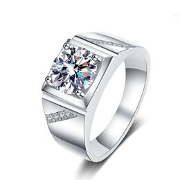2ct Simple Design Jewelry Moissanite Diamond Men Rings Silver Sterling 925 with Platinum Plated Women Wedding Ring