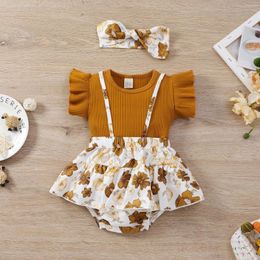 Clothing Sets 0-18M Infant Baby Girl Outfits Summer Set Pit Strip Flying Sleeve Top Strap Skirt Pants Printed Hair Band Cute Clothes 3Pcs