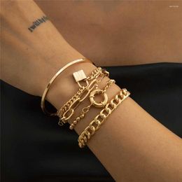 Link Bracelets 5pc Hip-hop Style Cuban Chain Bohemian Silver Gold Plated Performance Female For Girl Accessories Ins Bracelet Women's Gifts