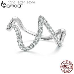 Solitaire Ring Bamoer 925 Sterling Silver Original Design Irregular Geometric Finger Ring Pave Setting CZ for Women Birthday Gift BSR314 YQ231207