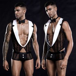 Cosplay Set Men Waiter Bodysuit Underwear Lace Erotic Catsuit Lingerie Porno Costumes Sexy Role Play Outfits