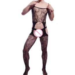 Exotic Men Lingerie Bodysuit Porno Nightgown Intimates Sexy Costumes Body Stockings Elastic Netting Male Underwear