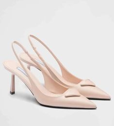 Top Luxury Summer Romantic & Elegant Triangle Brushed Leather Heel Sandals Shoes Women's Slingback Pumps Luxury Footwear Women High Heels Party Wedding Dress Shoe Box