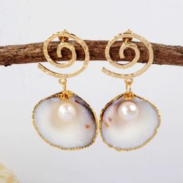 Dangle Earrings BOROSA Natural Pearl Gold Plating Fahion Shell Drop Summer Beach Jewellery For Women HD0194